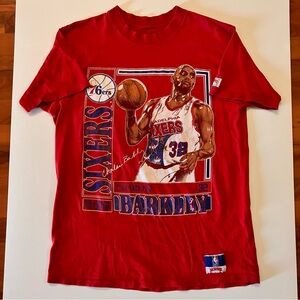 Vintage Nutmeg Red Charles Barkley NBA 76ers Single Stitch Stat T-Shirt Size M-L